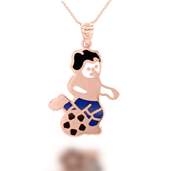 Rose Gold Enamel Boy Soccer Player Fútbol Sports Pendant Necklace