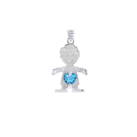 925 Sterling Silver Boy Heart Blue Topaz stone Pendant