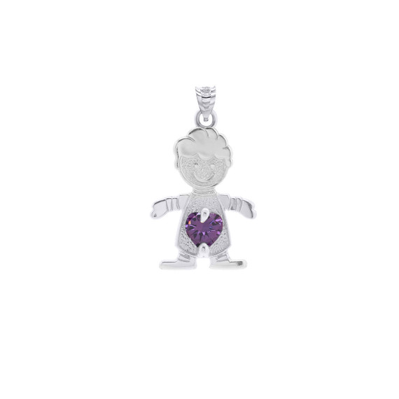 925 Sterling Silver Boy Heart Amethyst stone Pendant
