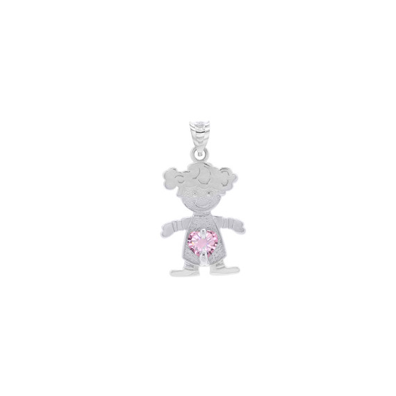925 Sterling Silver Girl Heart Pink Cubic Zirconia Birthstone Pendant