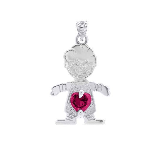 Personalized Silver Boy & Girl Heart Birthstone Pendant Necklace