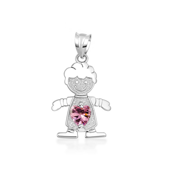 925 Sterling Silver Boy/Girl Heart Birthstone Necklace