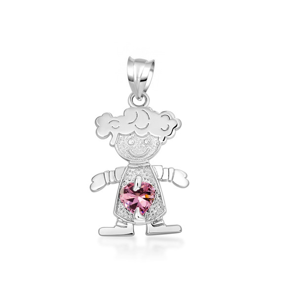 925 Sterling Silver Boy/Girl Heart Birthstone Necklace
