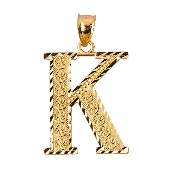 Diamond Cut Roman Initial Letter "K" Diamond Cut Pendant