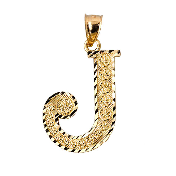 Diamond Cut Roman Initial Letter "J" Diamond Cut Pendant