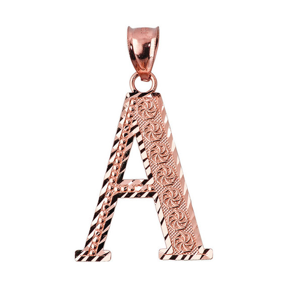 Gold Roman Initial Letter "A-Z" Diamond Cut Pendant (Available in Yellow/Rose/White Gold)