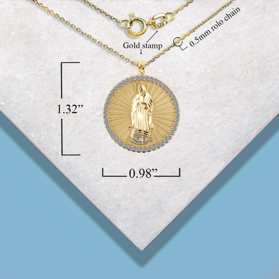 Gold Illuminated Guadalupe CZ Small Pendant Necklace with Measurement