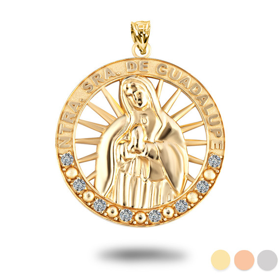 Gold Illuminated Our Lady of Guadalupe CZ Pendant Necklace (Available in Yellow/Rose/White Gold)