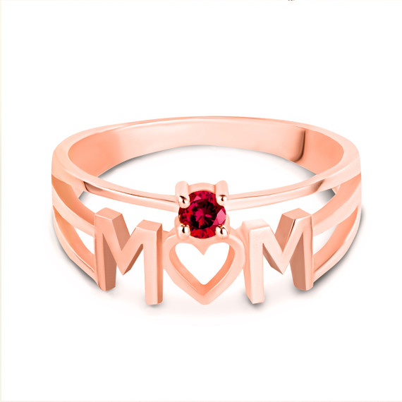 Rose Gold Personalized Mom Heart 1 Birthstone Mother's Ring