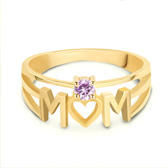 Yellow Gold Personalized Mom Heart 1 Birthstone Mother's Ring