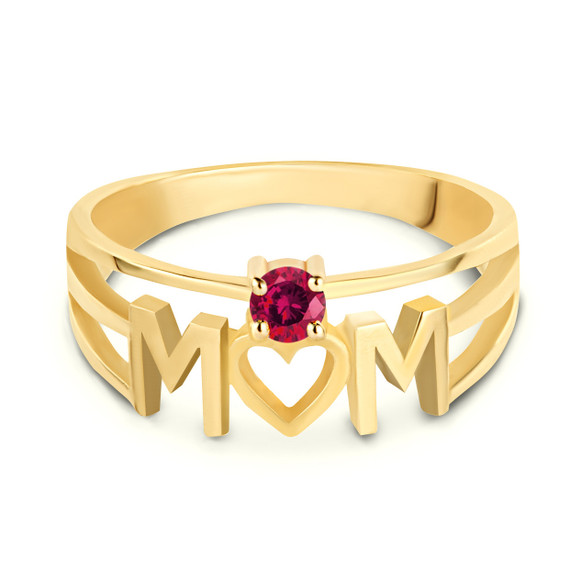 Yellow Gold Personalized Mom Heart Garnet Birthstone Mother's Ring