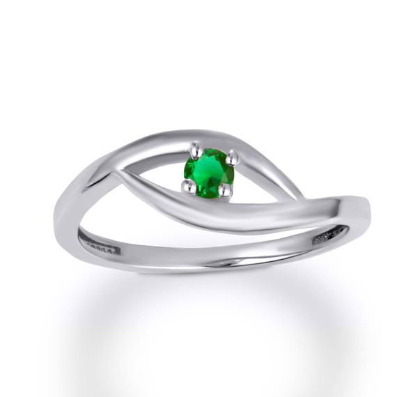 .925 Sterling Silver Personalized Lab Created Emerald Birthstone Wavy Band Ring