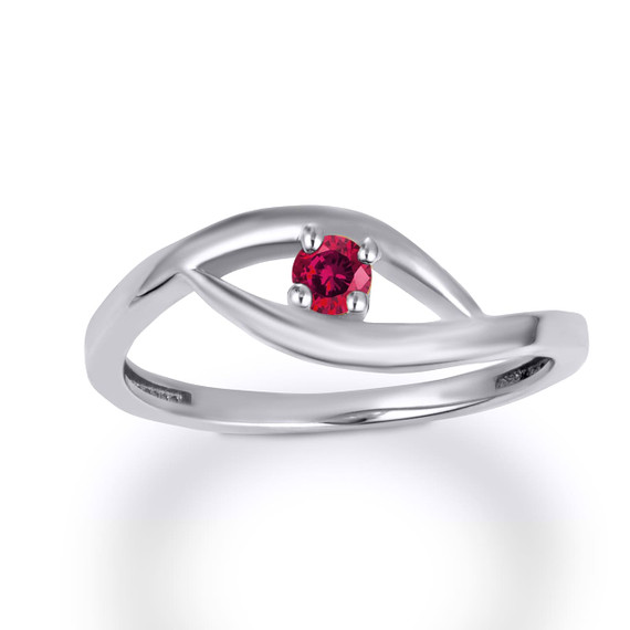 .925 Sterling Silver Personalized Lab Created Garnet Birthstone Wavy Band Ring