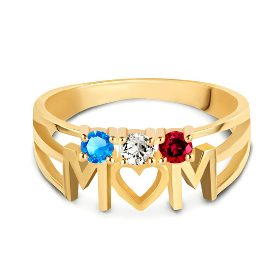 Gold Personalized Mom Heart 3 Birthstones Mother's Ring