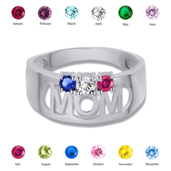 Silver Personalized Mom 3 Birthstones Mother's Ring