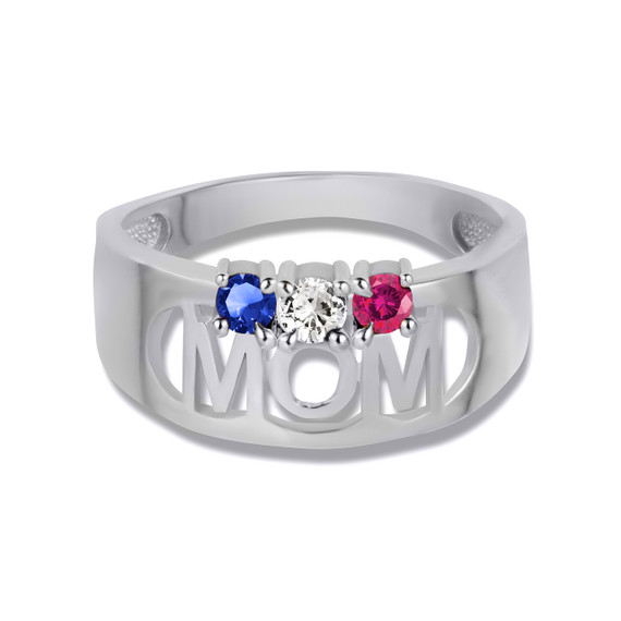 Silver Personalized Mom 3 Birthstones Mother's Ring