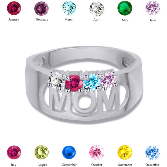 White Gold Custom Four Birthstone Mom Band Ring