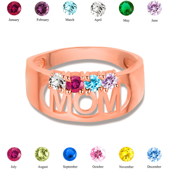 Rose Gold Custom Four Birthstone Mom Band Ring