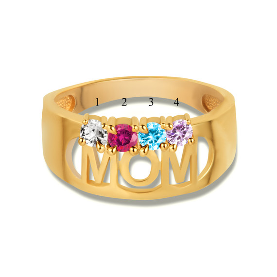 Yellow Gold Custom Four Birthstone Mom Band Ring count