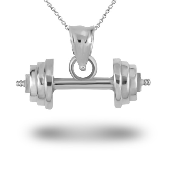 White Gold Barbell Weightlifting Fitness Pendant Necklace