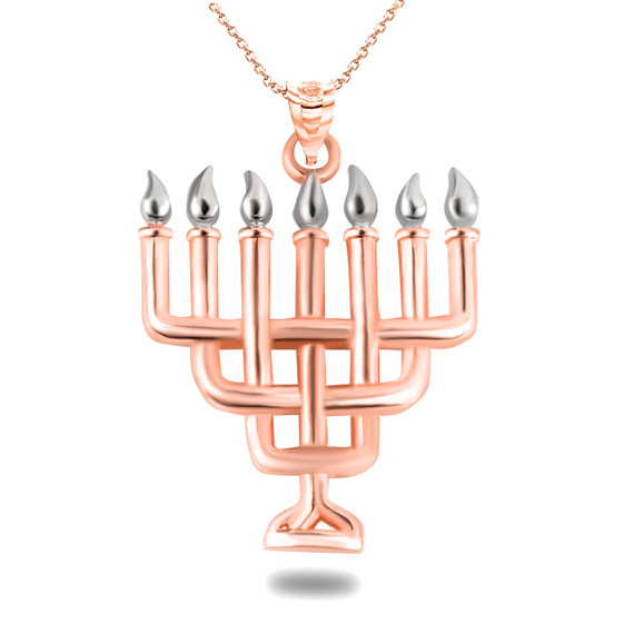 Rose Gold Jewish Menorah Pendant Necklace