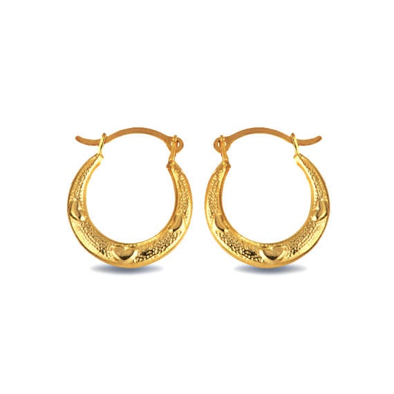 14K Yellow Gold Textured Heart Reversible Hoop Earrings