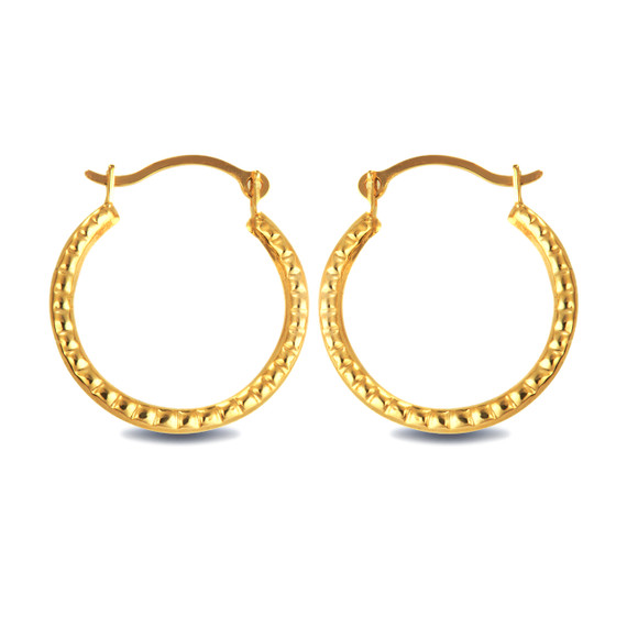 14K Yellow Gold Textured Reversible Hoop Earrings