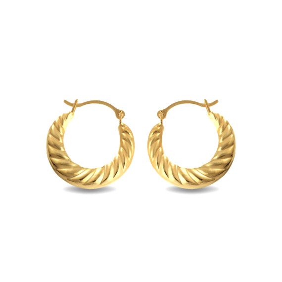 14K Yellow Gold Large Croissant Twisted Reversible Hoop Earrings