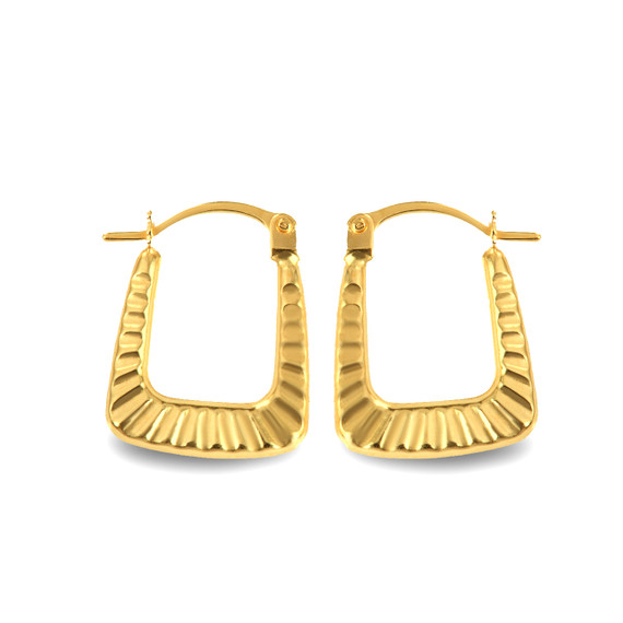 14K Yellow Gold Textured Square Reversible Hoop Earrings