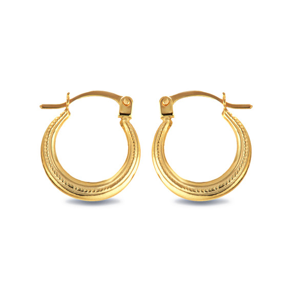 14K Yellow Gold Beaded Reversible Hoop Earrings