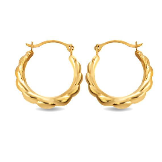 14K Yellow Gold Ribbed Reversible Hoop Earrings