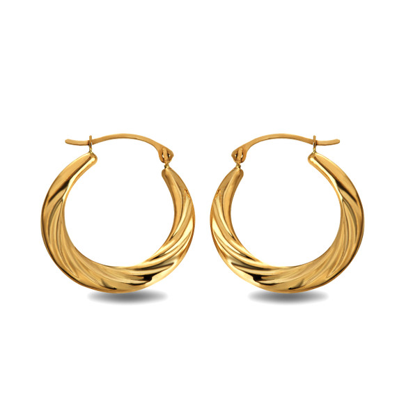 14K Yellow Gold Croissant Twisted Reversible Hoop Earrings