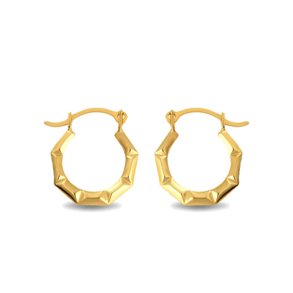 14K Yellow Gold Textured Octagon Reversible Hoop Earrings