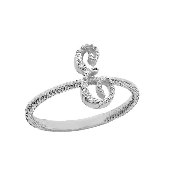 A-Z Solid Sterling Silver Script Initial Stackable CZ Ring