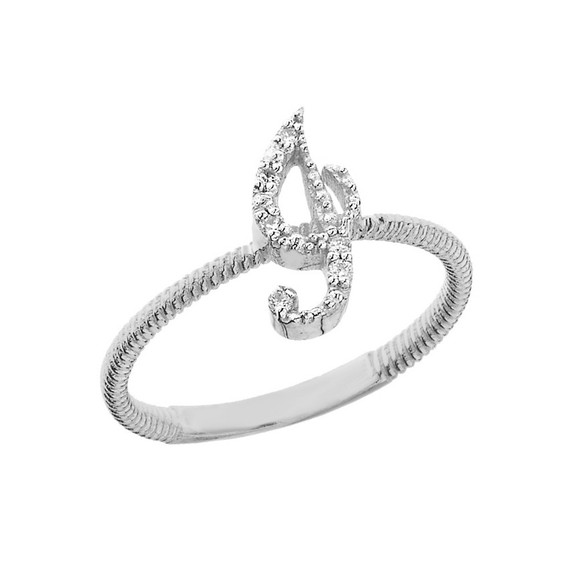 A-Z Solid Sterling Silver Script Initial Stackable CZ Ring