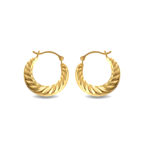 14K Yellow Gold Small Croissant Twisted Reversible Hoop Earrings