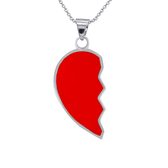 White Gold Enamel Breakable Heart Pendant Necklace Left Side