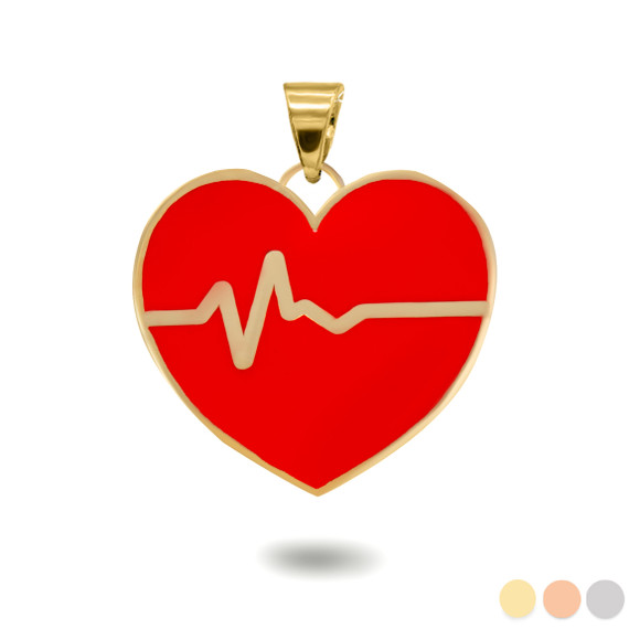 Yellow Gold Enamel Heartbeat Pendant