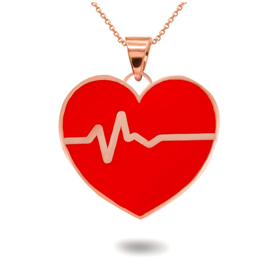 Gold Enamel Heartbeat Pendant Necklace (Available in Yellow/Rose/White Gold)