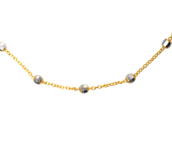 14K Two Tone Stazione Bead Rolo Bracelet/Anklet