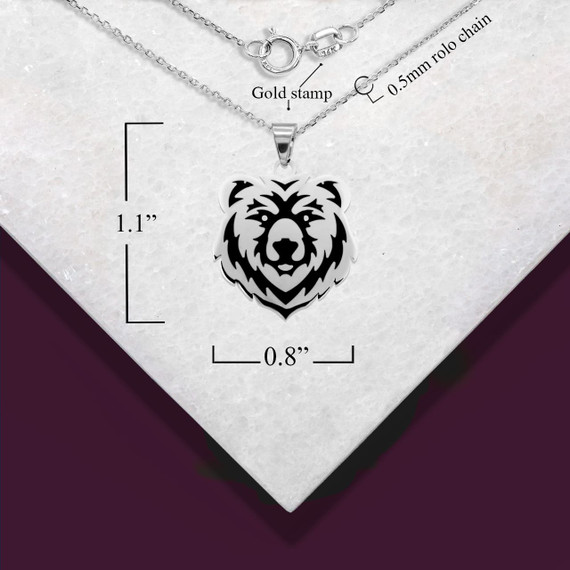 Silver Enamel Bear Pendant Necklace with Measurement