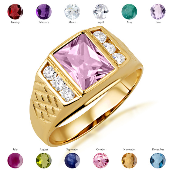 Gold Radiant Cut Blue Sapphire Birthstone Ring with Cubic Zirconia (Available in Yellow Gold, Rose Gold, White Gold)