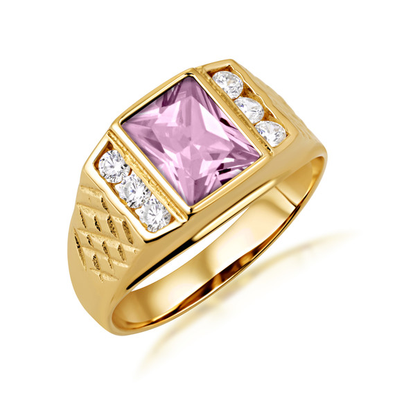 Gold Radiant Cut Blue Sapphire Birthstone Ring with Cubic Zirconia (Available in Yellow Gold, Rose Gold, White Gold)