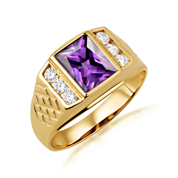 Gold Radiant Cut Blue Sapphire Birthstone Ring with Cubic Zirconia (Available in Yellow Gold, Rose Gold, White Gold)