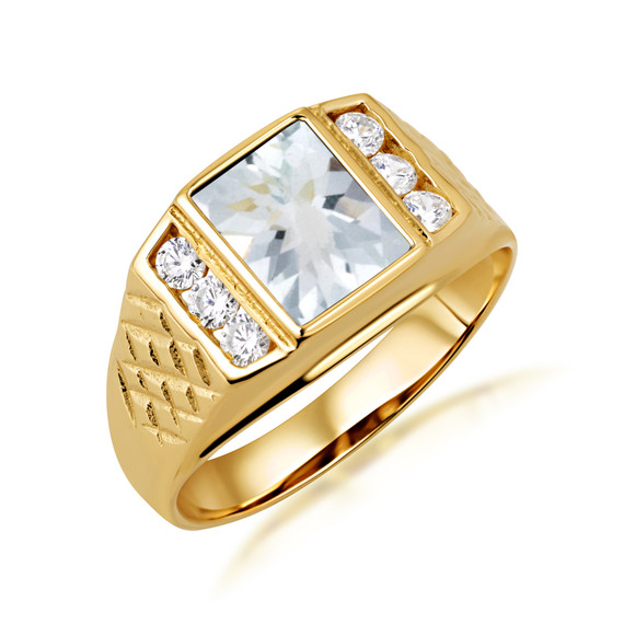 Gold Radiant Cut Blue Sapphire Birthstone Ring with Cubic Zirconia (Available in Yellow Gold, Rose Gold, White Gold)