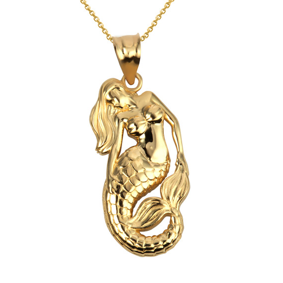 Gold Sea Mermaid Ocean Pendant Necklace