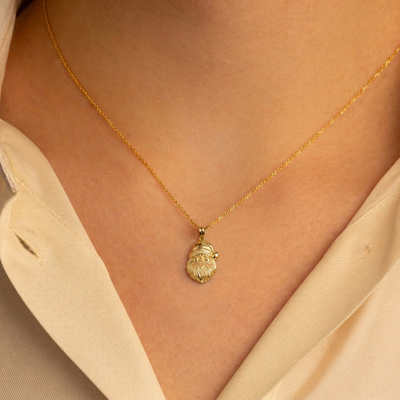 Gold Christmas Spirit Santa Claus Saint Nick Pendant Necklace (Available in Yellow/Rose/White Gold)