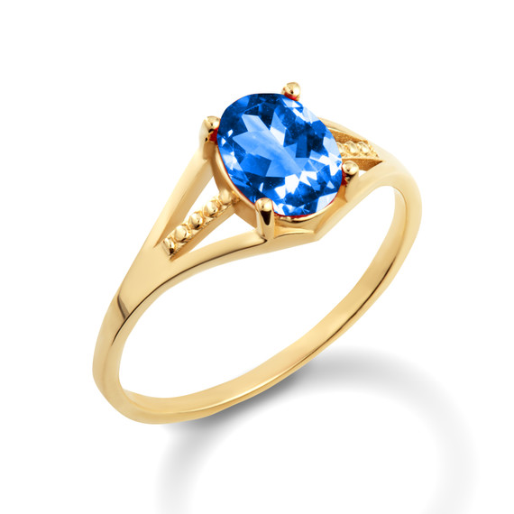Yellow Gold Ladies Blue Sapphire Sapphire Gemstone Ring