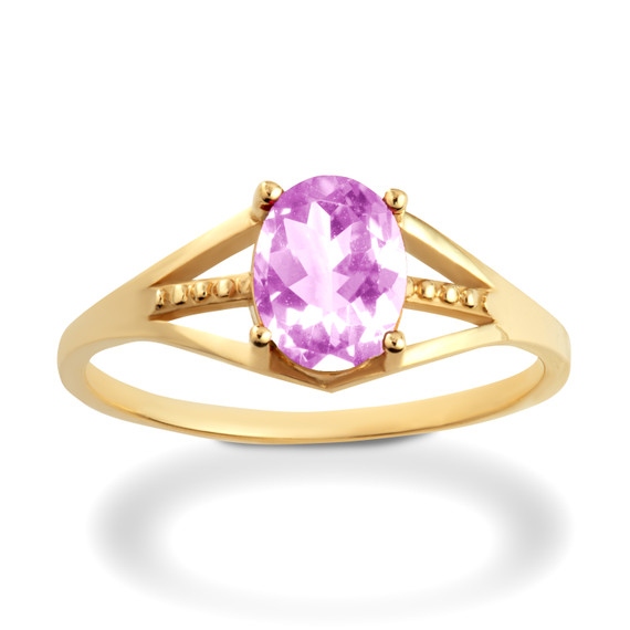 Yellow Gold Ladies Pink CZ Birthstone Ring