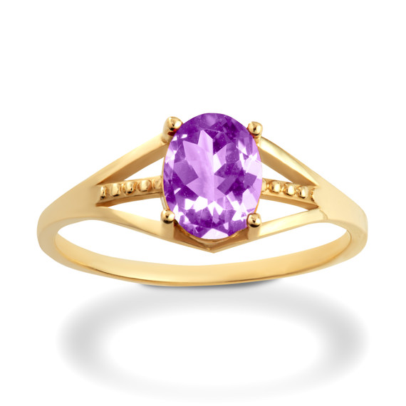 Yellow Gold Ladies Amethyst Gemstone Ring